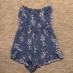Blue Floral Print Romper